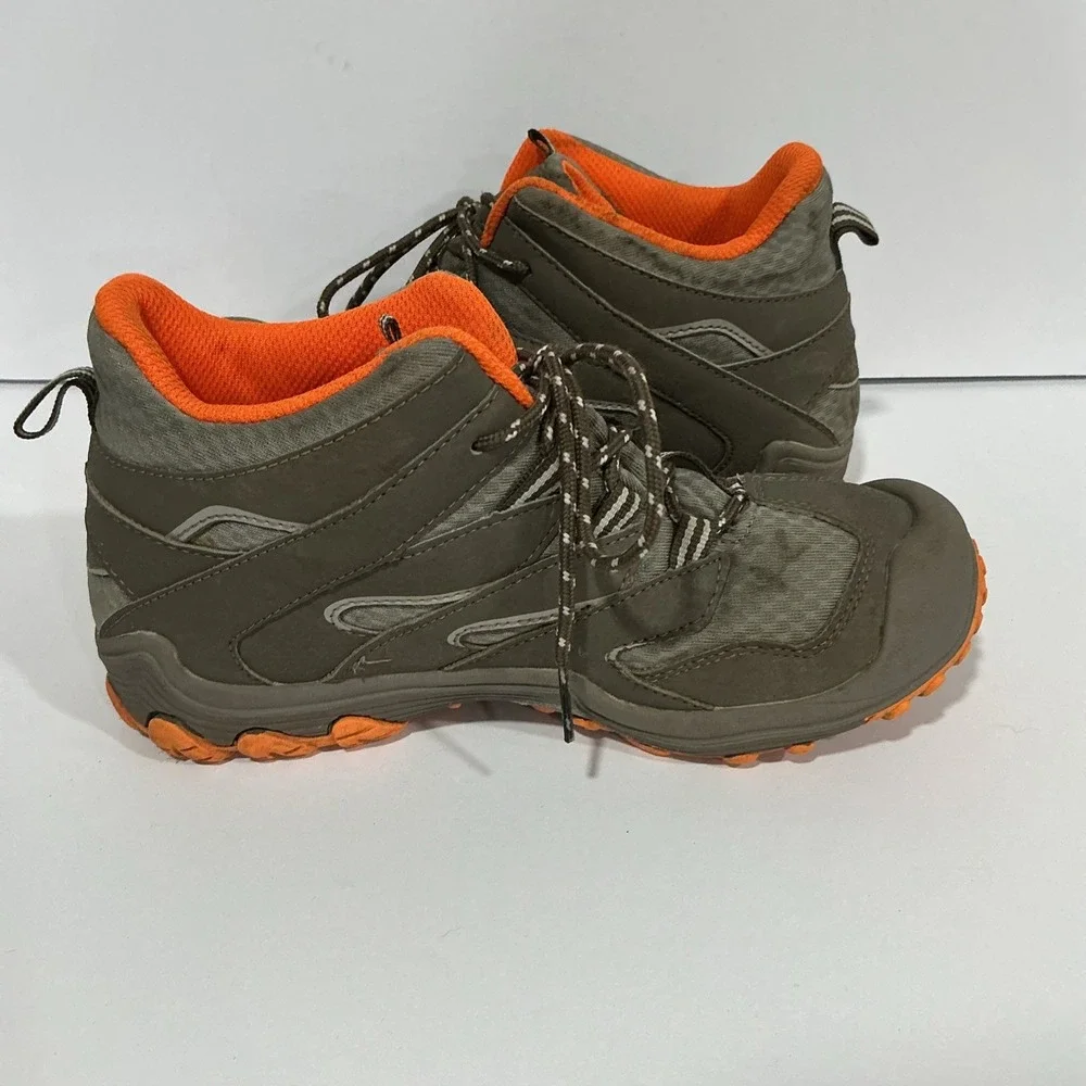 Merrell Chameleon Access Mid Kids Sz 4 Gray Orange Waterproof Hiking Boots